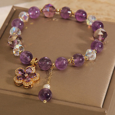 Bracelet fleur en améthyste naturelle et perle, symbole de transformation positive