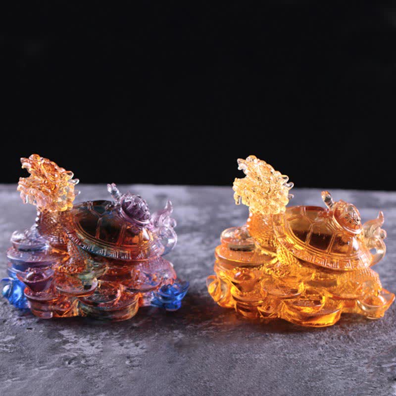 Buddha Stones Feng Shui Dragon Turtle Coins Handmade Liuli Crystal Luck Art Piece Home Office Decoration Decorations BS 2