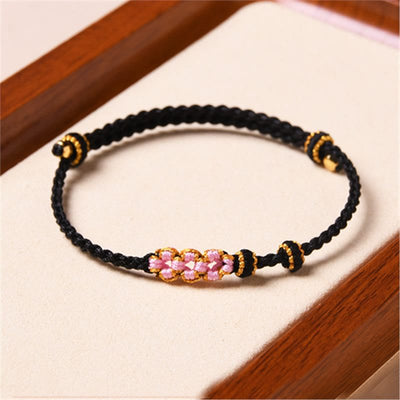 Buddha Stones Handmade Peach Blossom Protection Braided Rope Bracelet Bracelet BS Black(Wrist Circumference 14-16cm)