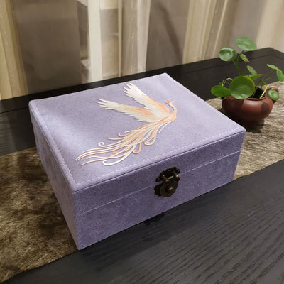Buddha Stones Purple Phoenix Jewelry Box Organizer Two-Layer Jewelry Storage Box Flannel Box Jewelry Box BS 13