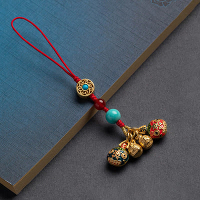 Buddha Stones Gold Swallowing Beast Family Luck Car Key Chain Phone Hanging Decoration Hanging Decoration BS A Family Of Five Red Phone Hanging Decoration