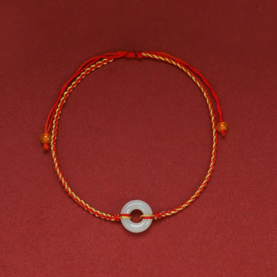 Buddha Stones Round Peace Buckle Jade Luck Abundance Braided Bracelet Anklet Bracelet BS 2