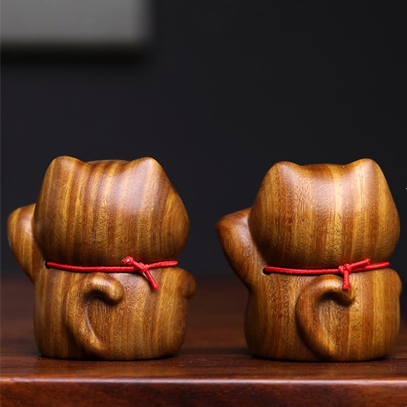 Buddha Stones Green Sandalwood Small Mini Cute Lucky Cat Peace Decorations Decorations BS 5