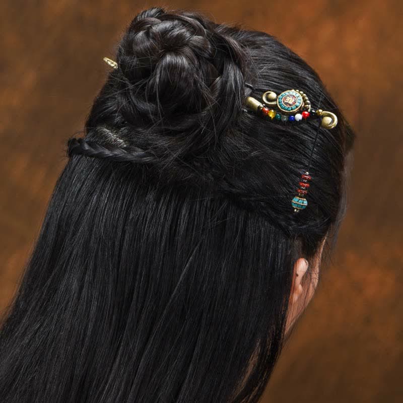 Buddha Stones Tibetan Turquoise Agate Protection Hairpin Decorations Hairpin BS 4