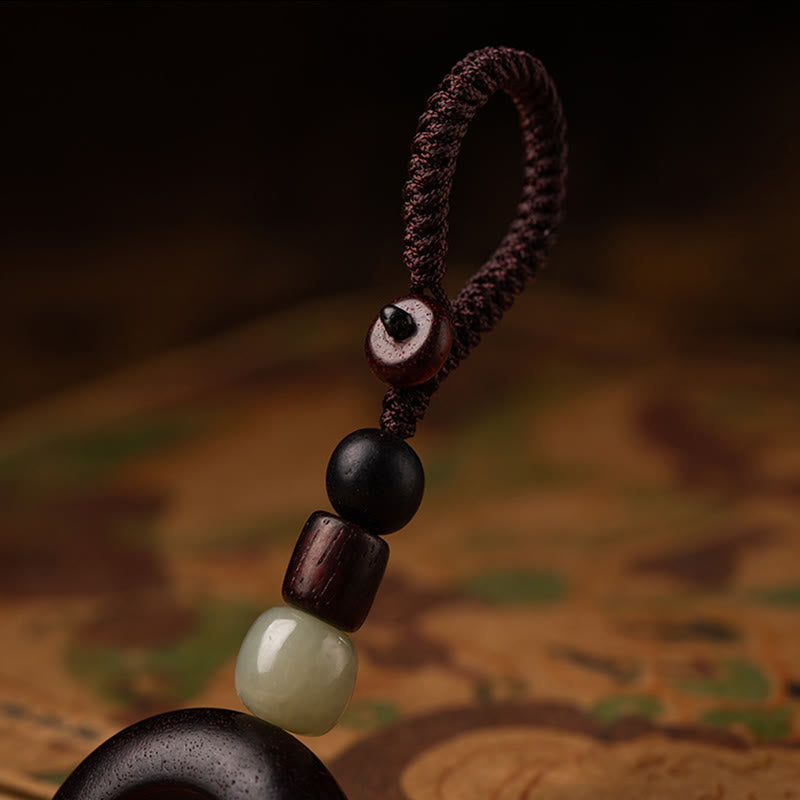 Foviel Tibet Om Mani Padme Hum PiXiu Copper Coin Small Leaf Red Sandalwood Cinnabar Protection Key Chain