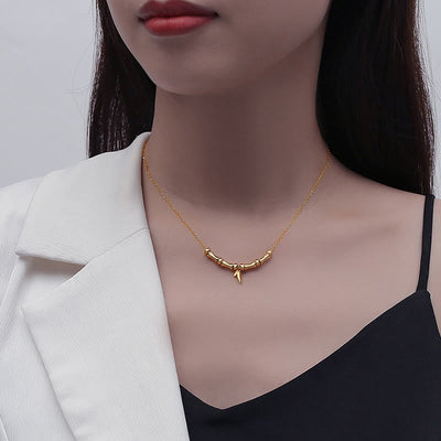 Buddha Stones Golden Bamboo Pattern Titanium Steel Wealth Necklace Pendant Necklaces & Pendants BS 5