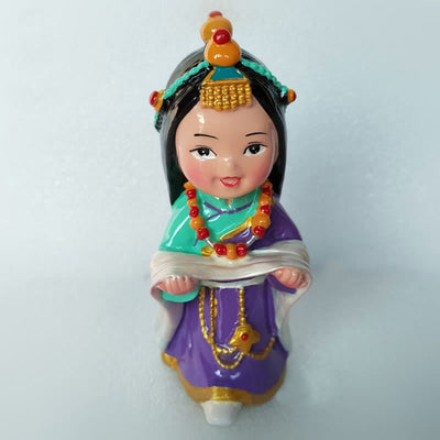 Buddha Stones Hand Painted Tibetan Figures Creative Home Office Car Decoration Ornament Desk Decoration BS 11cm Offering Khata Girl