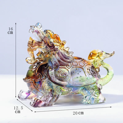 Buddha Stones Feng Shui Dragon Turtle Handmade Liuli Crystal Art Piece Home Office Decoration Decorations BS Colorful Medium