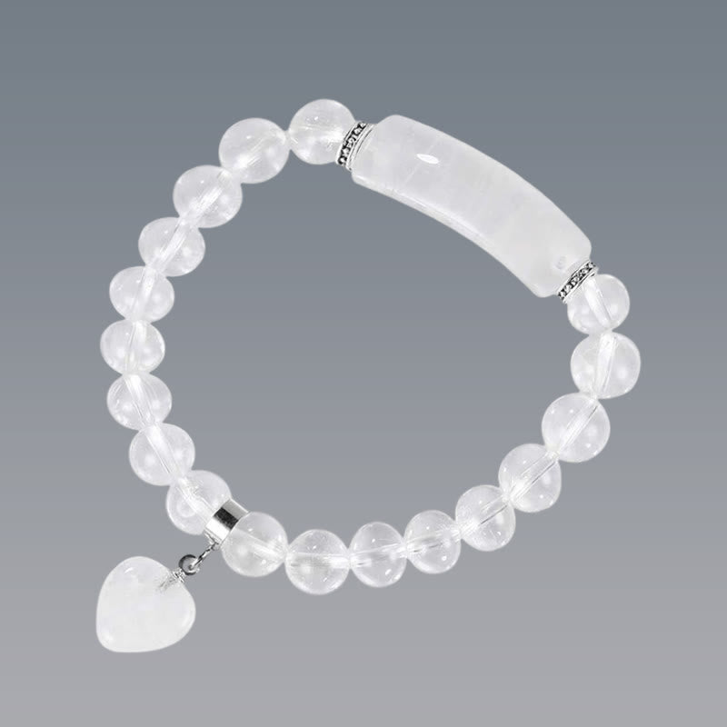 Foviel Natural Quartz Love Heart Healing Beads Bracelet