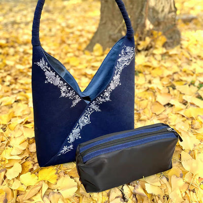 Buddha Stones Handmade Embroidery Pattern Canvas Shoulder Bag Tote Bag Set Bag BS 3