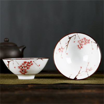 Buddha Stones Flowers Fu Character Mountains Lotus Cherry Blossoms Ceramic Teacup Kung Fu Tea Cup Cup BS Red Flower Branches 8.5cm*4cm*90ml