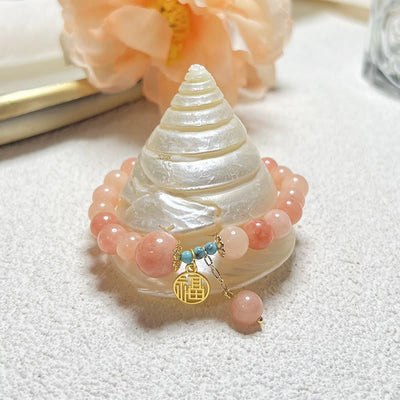 Buddha Stones Natural Orange Stone Turquoise Fu Character Charm Luck Fortune Bracelet Bracelet BS Natural Stone(Wrist Circumference 14-18cm)
