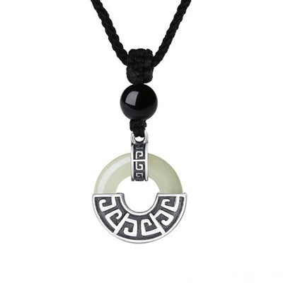 Foviel 925 Sterling Silver Natural Hetian Jade Peace Buckle Prosperity Necklace Pendant