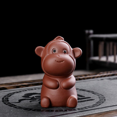 Buddha Stones Chinese Zodiac Purple Clay Wealth Ceramic Tea Pet Home Figurine Decoration Decorations BS Monkey 4.3cm*4.3cm*7.5cm