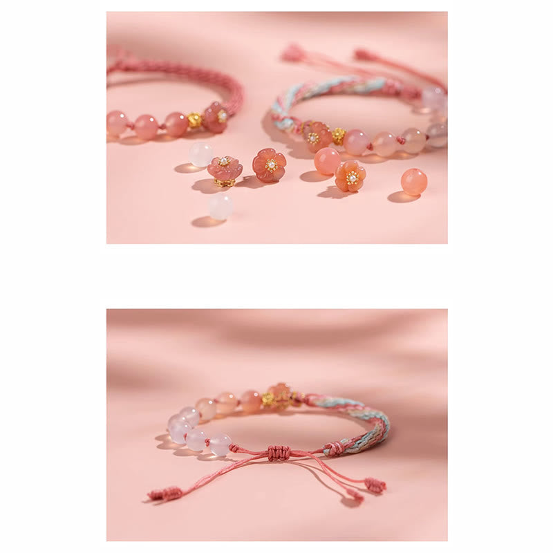 Buddha Stones Natural Gradient Agate Reincarnation Knot Peach Blossom Wealth Luck Handmade String Bracelet Bracelet BS 6
