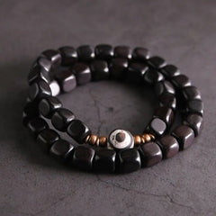 Buddha Stones Ebony Wood Dzi Bead Copper Peace Couple Bracelet Bracelet BS 18cm