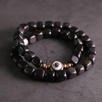 Buddha Stones Ebony Wood Dzi Bead Copper Peace Couple Bracelet Bracelet BS 18cm