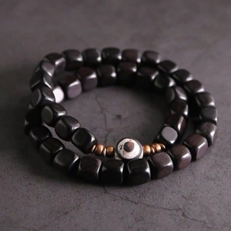 Buddha Stones Ebony Wood Dzi Bead Copper Peace Couple Bracelet Bracelet BS 18cm