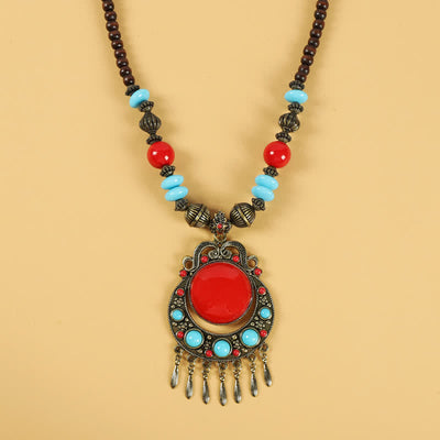 Buddha Stones Tibetan Retro Beads Tassel Hair Decoration Hair Accessories Decorations BS Tassel-Red