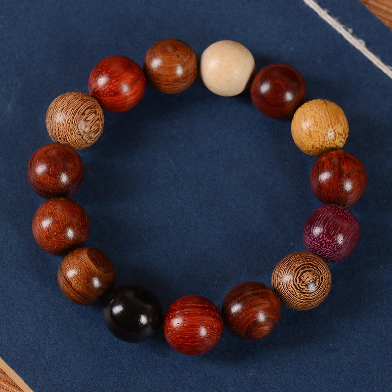 Buddha Stones Multicolored Sandalwood Protection Healing Bracelet Bracelet BS 15mm*15 Beads