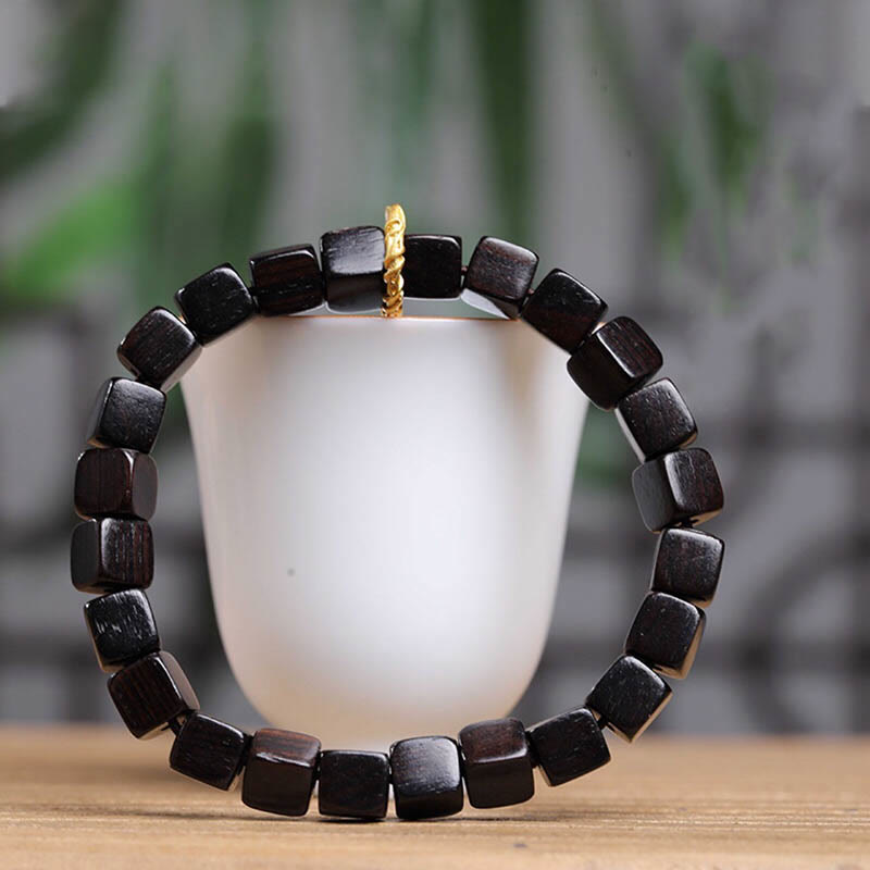 Buddha Stones Tibetan Ebony Wood Square Beads Peace Calm Bracelet Bracelet BS 1