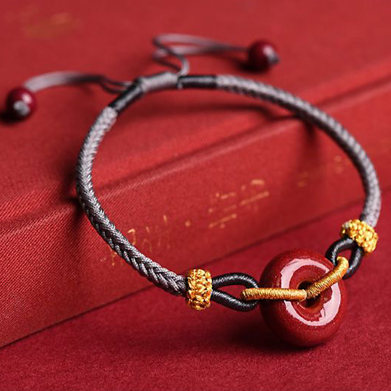 Buddha Stones Handmade Cinnabar Peace Buckle Blessing Braided Rope Bracelet Bracelet BS 13