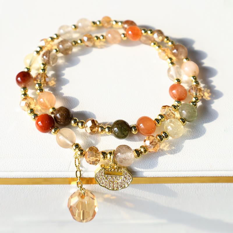 Buddha Stones Colorful Rutilated Quartz Double Wrap Spiritual Growth Bead Bracelet Bracelet BS 3