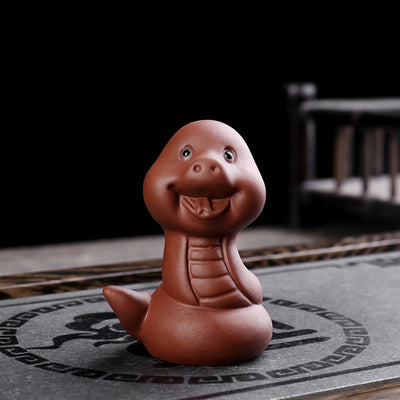 Buddha Stones Chinese Zodiac Purple Clay Wealth Ceramic Tea Pet Home Figurine Decoration Decorations BS Snake 5.3cm*4.2cm*7cm