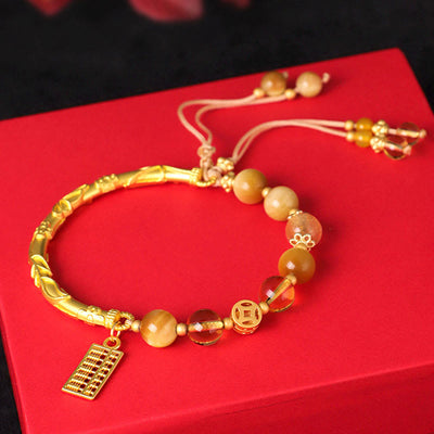 Buddha Stones Natural Tiger Eye Citrine Abacus Charm Protection Bracelet Bracelet BS 2