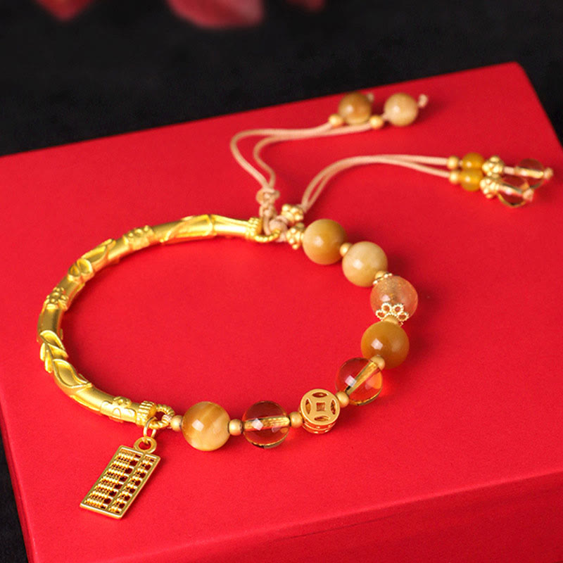 Buddha Stones Natural Tiger Eye Citrine Abacus Charm Protection Bracelet Bracelet BS 2