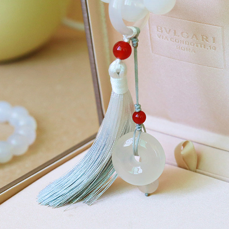 Buddha Stones White Agate Red Agate Luck Wrist Mala Tassels Pocket Mala Car Decoration Wrist Mala&Decorations BS 8