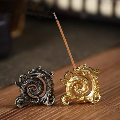 Buddha Stones Mini Auspicious Dragon Pattern Meditation Zinc Alloy Small Incense Stick Burner Incense Burner BS 1