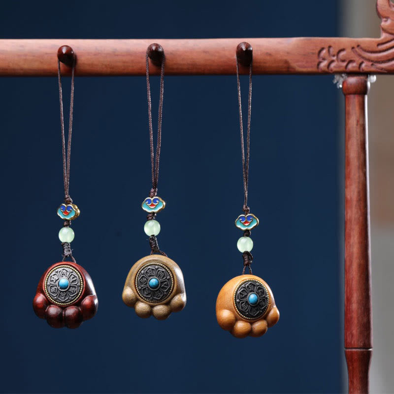 Foviel Sandalwood Small Leaf Red Sandalwood Green Sandalwood Lucky Cat Paw Claw Om Mani Padme Hum Protection Phone Hanging Decoration