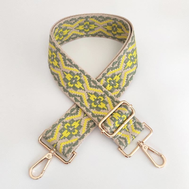 Buddha Stones Multicolor Embroidered Shoulder Bag Straps Bag Straps BS Yellow Green Beige