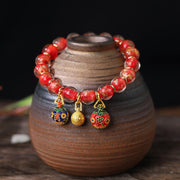 Foviel Gold Swallowing Beast Family Charm Gold Silver Foil Liuli Glass Bead Blessings Bracelet