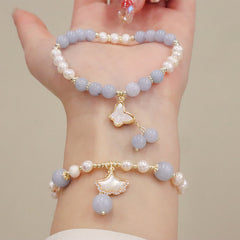 Buddha Stones Natural Aquamarine Pearl Healing Ginkgo Leaf Butterfly Charm Bracelet Bracelet BS main