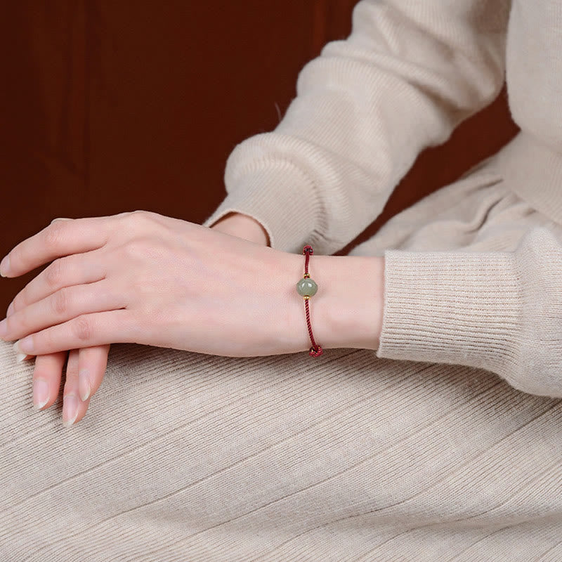 Buddha Stones 925 Sterling Silver Plated Gold Hetian Jade Lotus Luck Red String Bracelet Bracelet BS 6