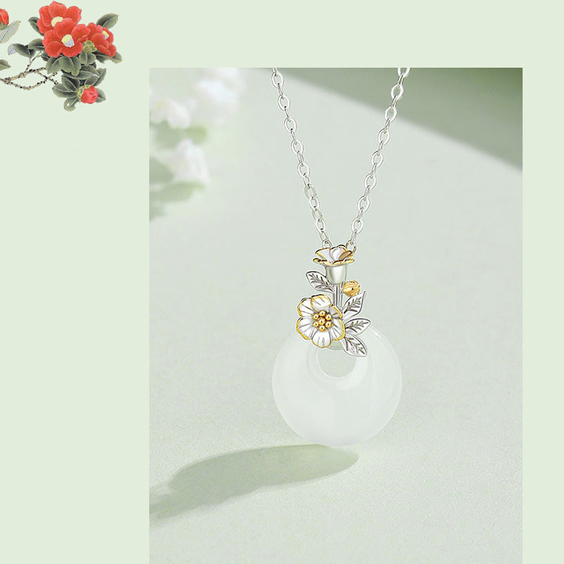 Buddha Stones 925 Sterling Silver Round Chalcedony Twelve Months Flower Harmony Necklace Pendant Necklaces & Pendants BS 10