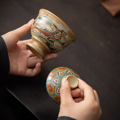 Buddha Stones Dunhuang Flying Apsaras Ceramic Gaiwan Sancai Teacup Kung Fu Tea Cup With Lid Cup BS 3