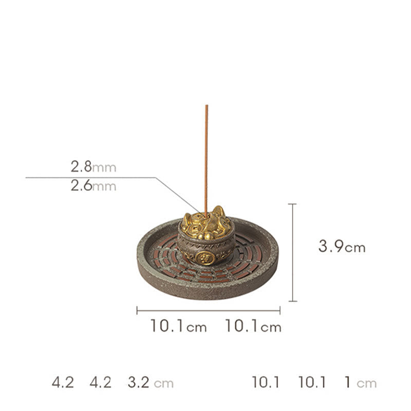 Buddha Stones Small Treasure Bowl Lucky Bag Bagua Tray Healing Ceramic Stick Incense Burner Decoration Incense Burner BS 10