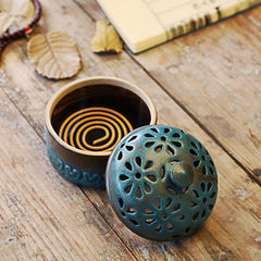 Buddha Stones Mini Hollow Spiritual Meditation Ceramic Small Incense Burner Decoration Incense Burner BS 8.5*8.5cm
