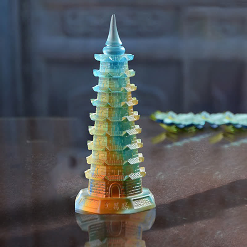 Buddha Stones Feng Shui Wenchang Tower Handmade Liuli Crystal Pagoda Art Piece Luck Home Office Decoration Decorations BS 5
