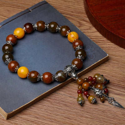 Buddha Stones Natural Tiger Eye Red Agate Dragon Vein Agate Stone Vajra Dorje Power Healing Bracelet Car Decoration Bracelet BS Dragon Vein Agate