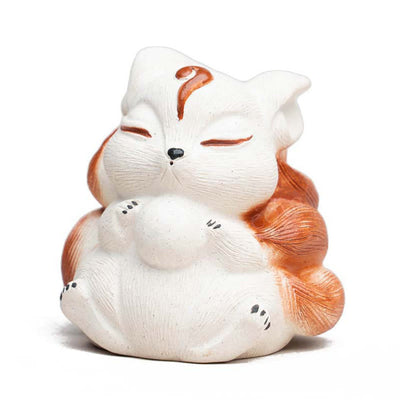 Buddha Stones Mini Nine-Tailed Fox Purple Clay Luck Desk Decoration Decorations BS 13