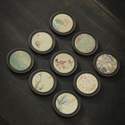 Buddha Stones Plum Blossom Peach Heart Sutra Loquat Magnolia Persimmon Ceramic Cup Mat Pad Coaster Kung Fu Tea Mat Cup Mat BS 1
