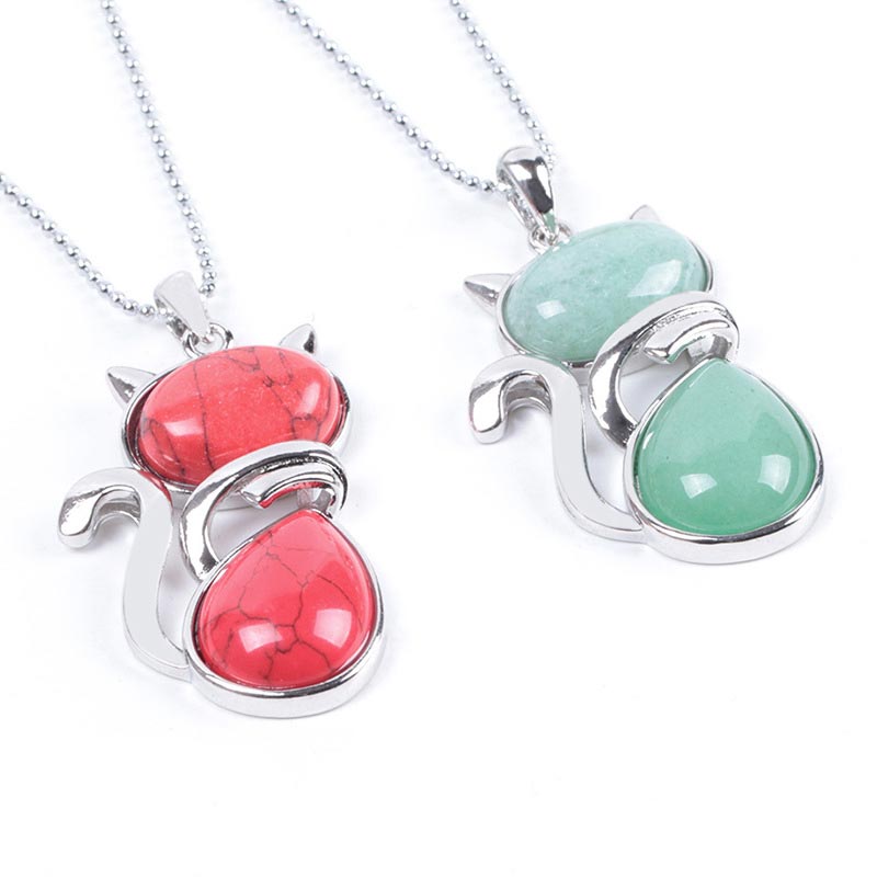 Buddha Stones Cat Pattern Natural Crystal Protection Necklace Pendant - image 24