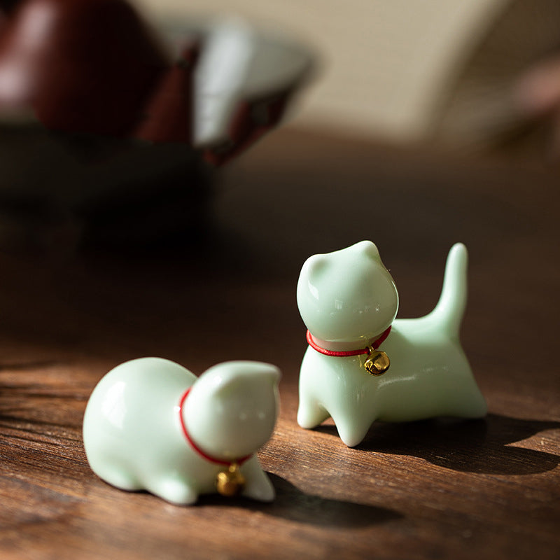 Buddha Stones Mini Small Cute Cat Tea Pet Ceramic Home Desk Figurine Decoration Decorations BS main