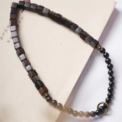 Buddha Stones Tibet Ebony Wood Square Beads Peace Double Wrap Bracelet Bracelet BS 2
