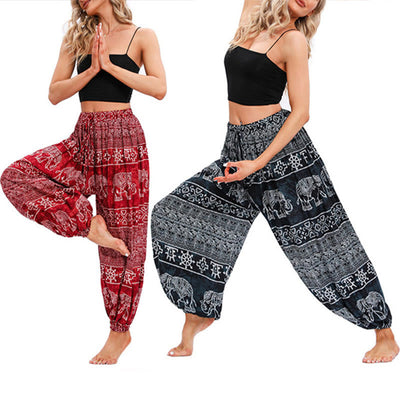 Buddha Stones Elephant Geometry Pattern Casual Loose Harem Trousers Women's Yoga Pants Women's Harem Pants BS main