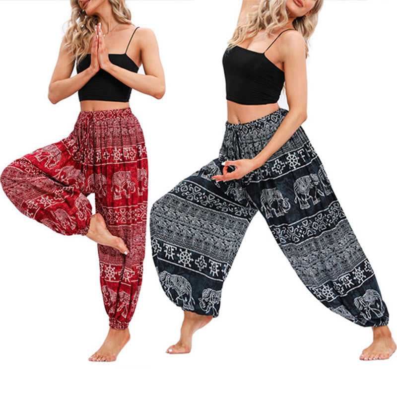 Buddha Stones Elephant Geometry Pattern Casual Loose Harem Trousers Women's Yoga Pants Women's Harem Pants BS main